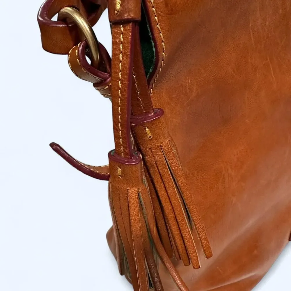 Dooney & Bourke Slouchy Hobo Leather Tassel Caramel Boho Quiet Luxury Artisanal - Picture 4 of 7